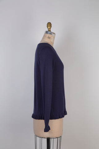 Soft navy sweater with frilled hems (4 and 10)