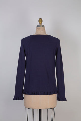 Soft navy sweater with frilled hems (4 and 10)