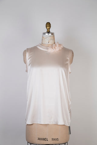 Pearly silk top with butterfly neckline (M)