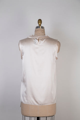 Pearly silk top with butterfly neckline (M)