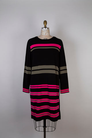 Black sweater dress with khaki/neon pink stripes (S and L)