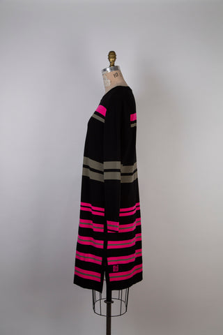 Black sweater dress with khaki/neon pink stripes (S and L)