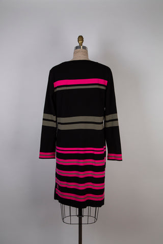 Black sweater dress with khaki/neon pink stripes (S and L)