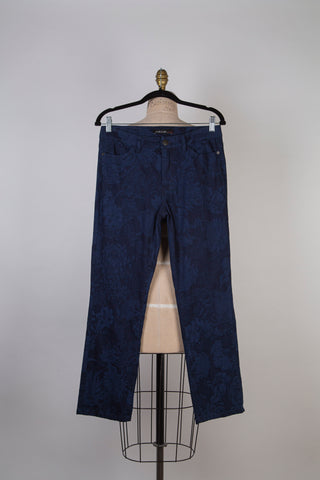 Navy Floral Jacquard Denim Pants (M &amp; L)