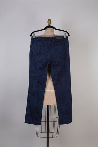 Pantalon en denim marine à jacquard floral (M et L)