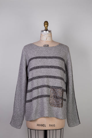 Graphite Striped Slate Boucle Knit Sweater (L)