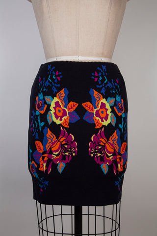 Neon Floral Jacquard Stretch Knit Skirt (S &amp; M)