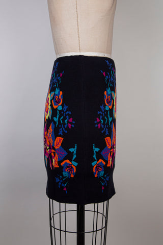 Neon Floral Jacquard Stretch Knit Skirt (S &amp; M)