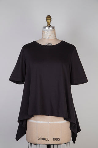 Black pure cotton t-shirt with flared hem (8)