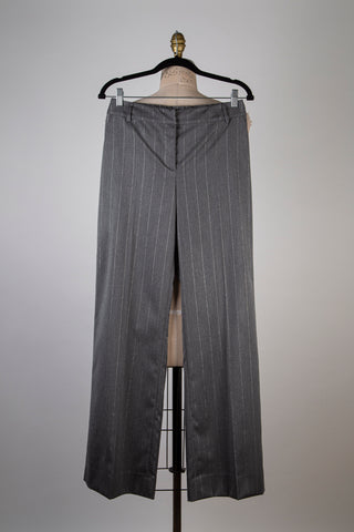 Pantalon gris classique à rayures argentées (S)