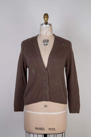 Cardigan luxueux cacao à broderies de strass (6)