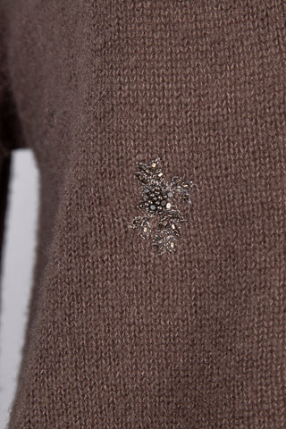 Cardigan luxueux cacao à broderies de strass (6)