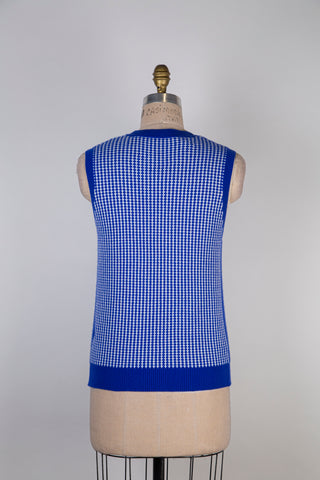 Débardeur en tricot bleu cobalt à jacquard blanc (6)