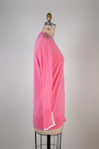 Cardigan long en fin tricot rose (XS/S)