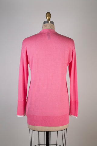 Cardigan long en fin tricot rose (XS/S)