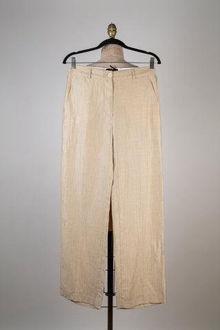 Pantalon droit en lin satiné platine (6)