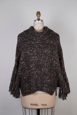 Chandail poncho en tricot luxueux taupe chiné coloré (6+)