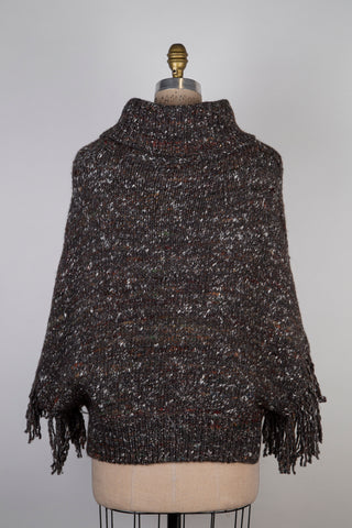 Chandail poncho en tricot luxueux taupe chiné coloré (6+)