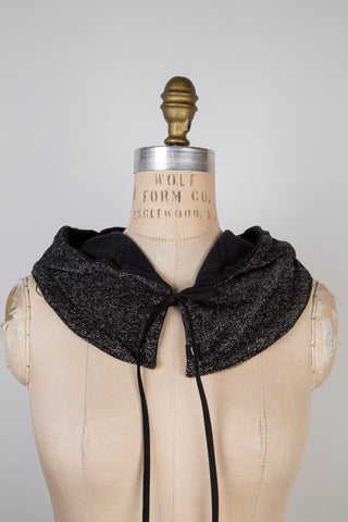 Capulard noir métallisé argent / tricot noir tartan cendré