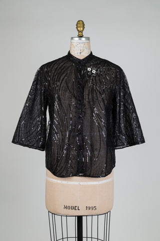 Chemisier diaphane noir à paillettes dansantes (6)