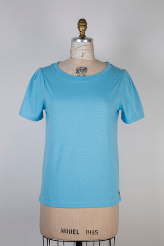 T-shirt bleu à épaules bouffantes (S)