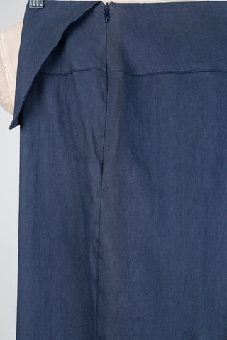 Navy techno linen trousers with turn-up waistband (XL)