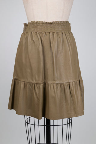 Jupe à volant en cuir kaki (4+8)