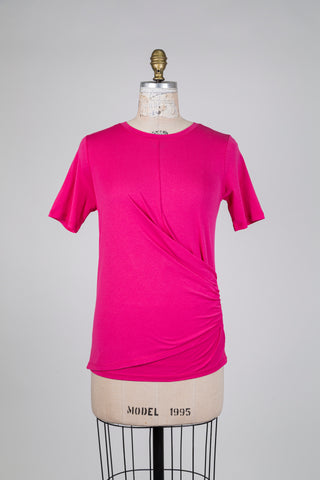 T-shirt rose drapé plissé (8)