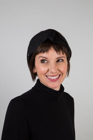 Bandeau turban noir à jacquard floral ton sur ton