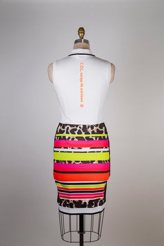 Robe polo blanche à bandes colorées (6)