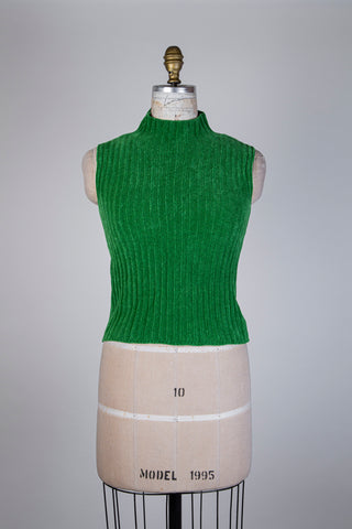 Top en velours à maille chenille vert (4)