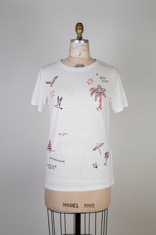 810 18 132 / 16 - White coastal print t-shirt (S and M)