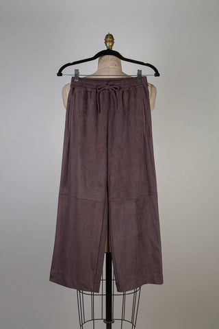 Taupe Faux Suede Cropped Jogger Pants (4)