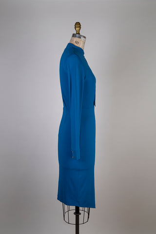 Titan blue fitted dress with a looped collar (S)