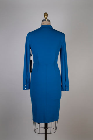 Titan blue fitted dress with a looped collar (S)