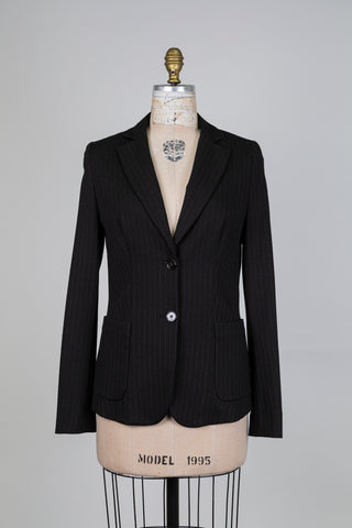 Blazer cintré mou chic noir à rayures (S)