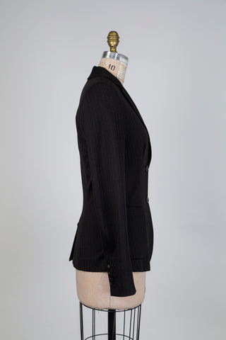 Blazer cintré mou chic noir à rayures (S)