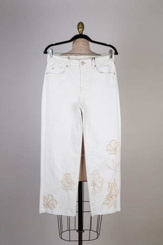 Pantalon en denim blanc à broderies florales (4 à 12)