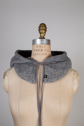 Capulard tricot ardoise / feutre de laine ardoise