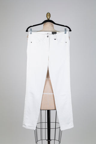 Pantalon denim blanc à liseré ton sur ton (4)
