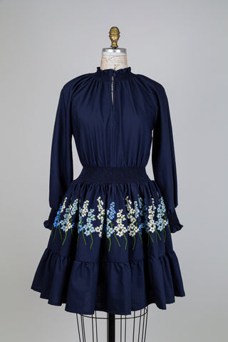 Robe marine à broderie florale (XS+S)