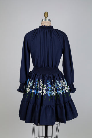 Robe marine à broderie florale (XS+S)
