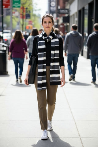 Black, cream and gray striped scarf (XXL)