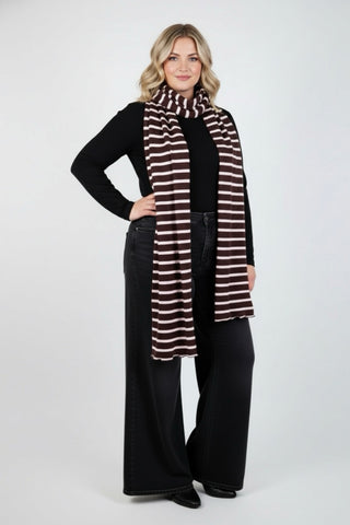 Brown and pink striped ribbed scarf (XXL)