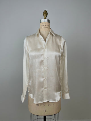 Pearl Silk Satin Floral Blouse (XS)