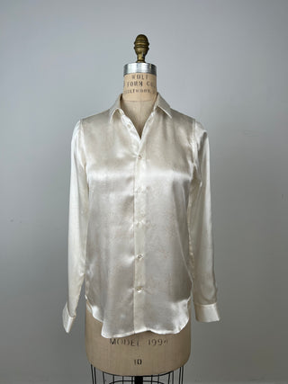 Pearl Silk Satin Floral Blouse (XS)