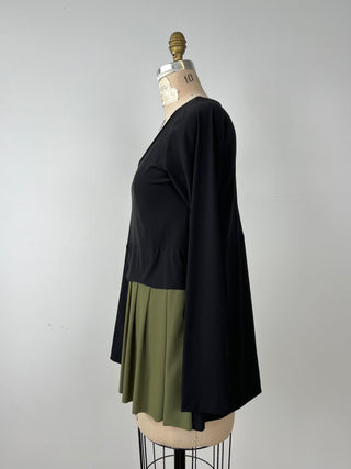 Black khaki pleated microfiber sweater (S)