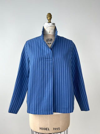 Loose blouse in blue striped weave (2+4)