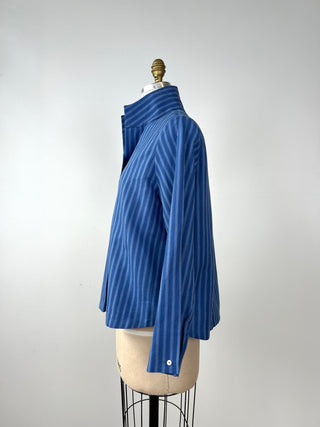 Loose blouse in blue striped weave (2+4)