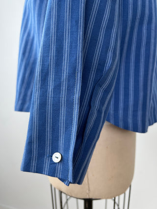 Loose blouse in blue striped weave (2+4)